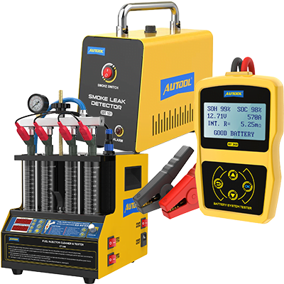 Automotive diagnostic tools icon [Brake, Injectors, Battery].
