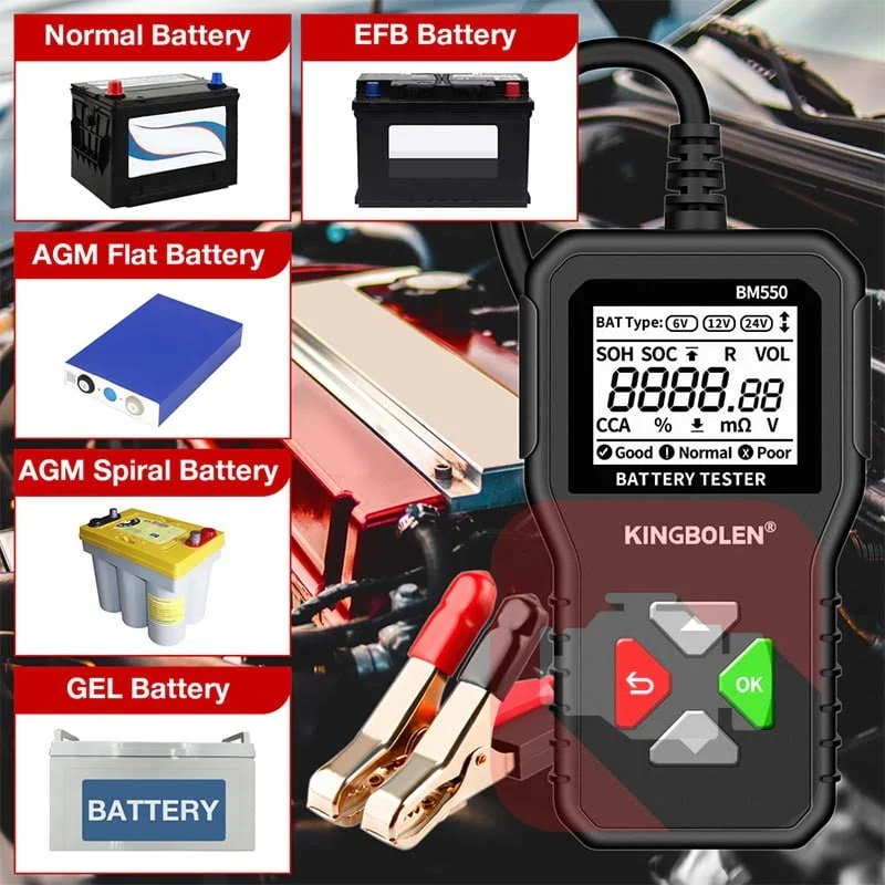 🔋 KINGBOLEN BM550 Battery Tester: 6V 12V 24V Automotive Analyzer for Car Batteries 2023 🔌