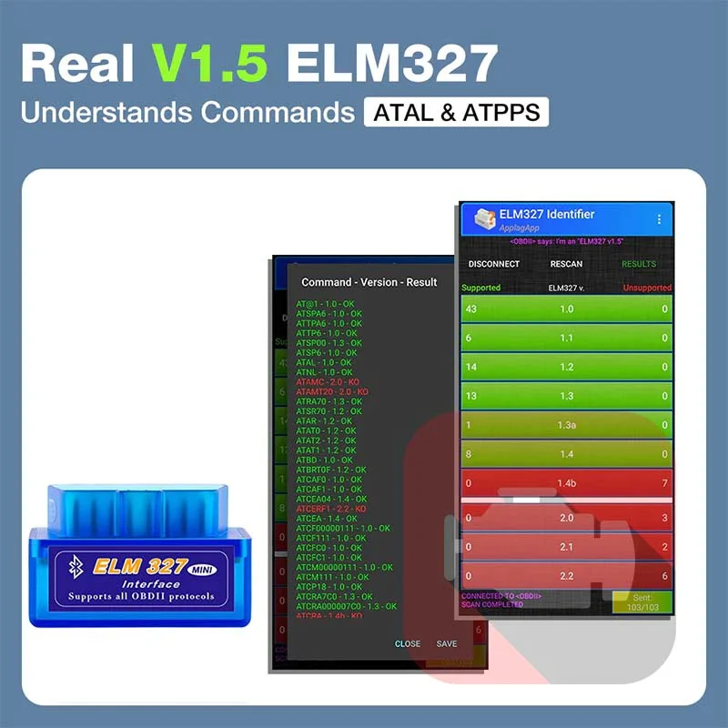 Interface de diagnostic automobile ELM327 OBD2 V1.5 Bluetooth BT2.0 [Lire et effacer les codes, vérification moteur, OBD Scanner]