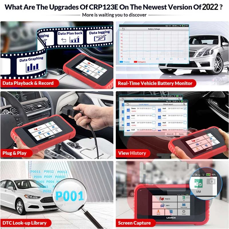 Valise de diagnostic automobile Launch CRP123E OBD2 Creader [Lire et effacer les codes, Scanner OBD, SRS, ABS, Airbag, Mise à jour gratuite à vie]
